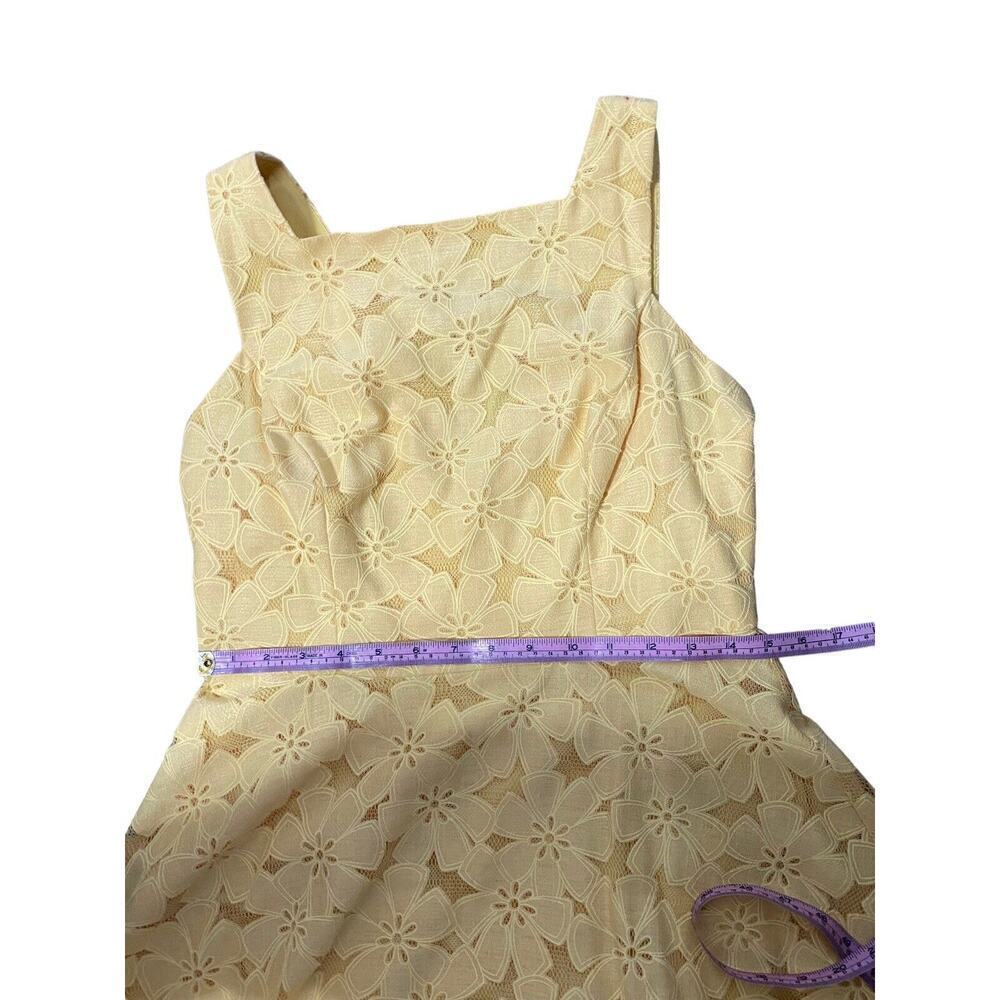 Maggy London Dress Womens Size 8P Yellow Floral Sheer Overlay Sleeveless Zip Up - Picture 8 of 11